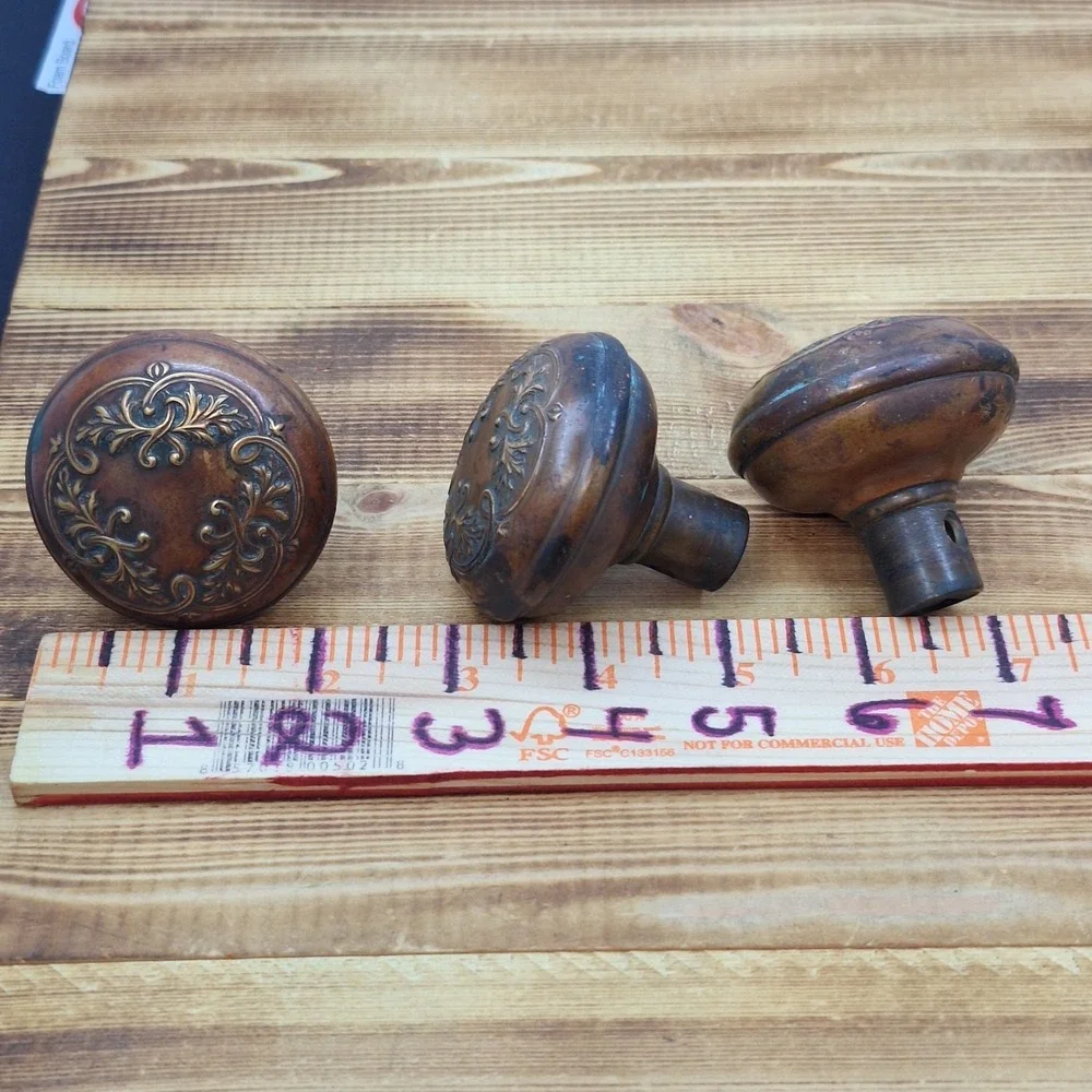 X3‎ Antique Ornate Embossed Door Knob Set Of 3 Metal Vintage Stamped Knobs